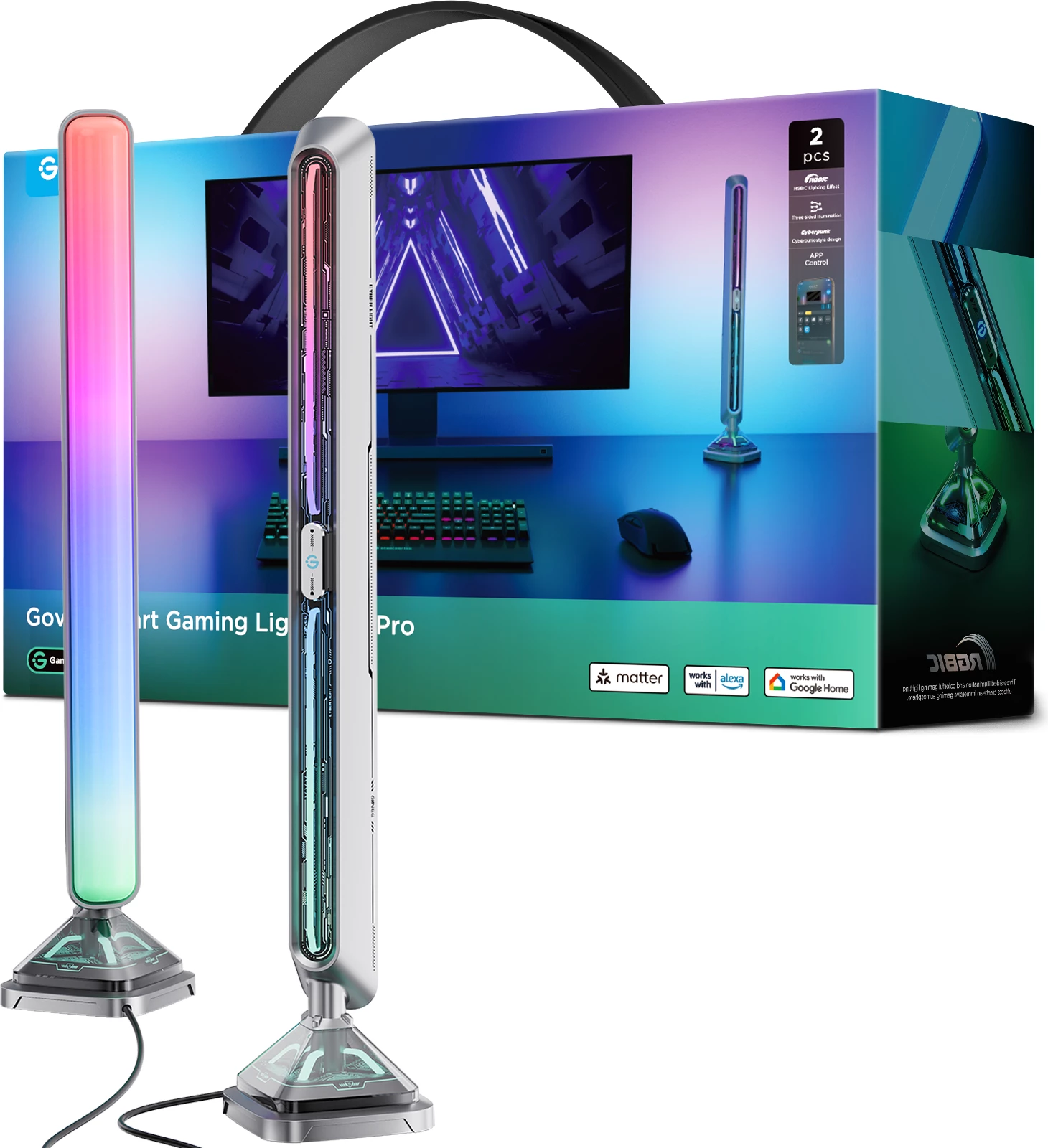 Set shufra ndriçimi smart gaming Govee Smart Gaming Lights Pro RGBIC Wi‑Fi/Bluetooth Matter 2 copë