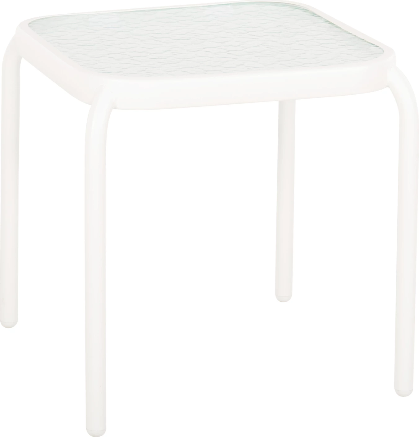 Tavolinë anësore për jashtë, katrore, DIDO, FH5975.02, metalike, ngjyrë e bardhë, xham, 40x40x40H cm