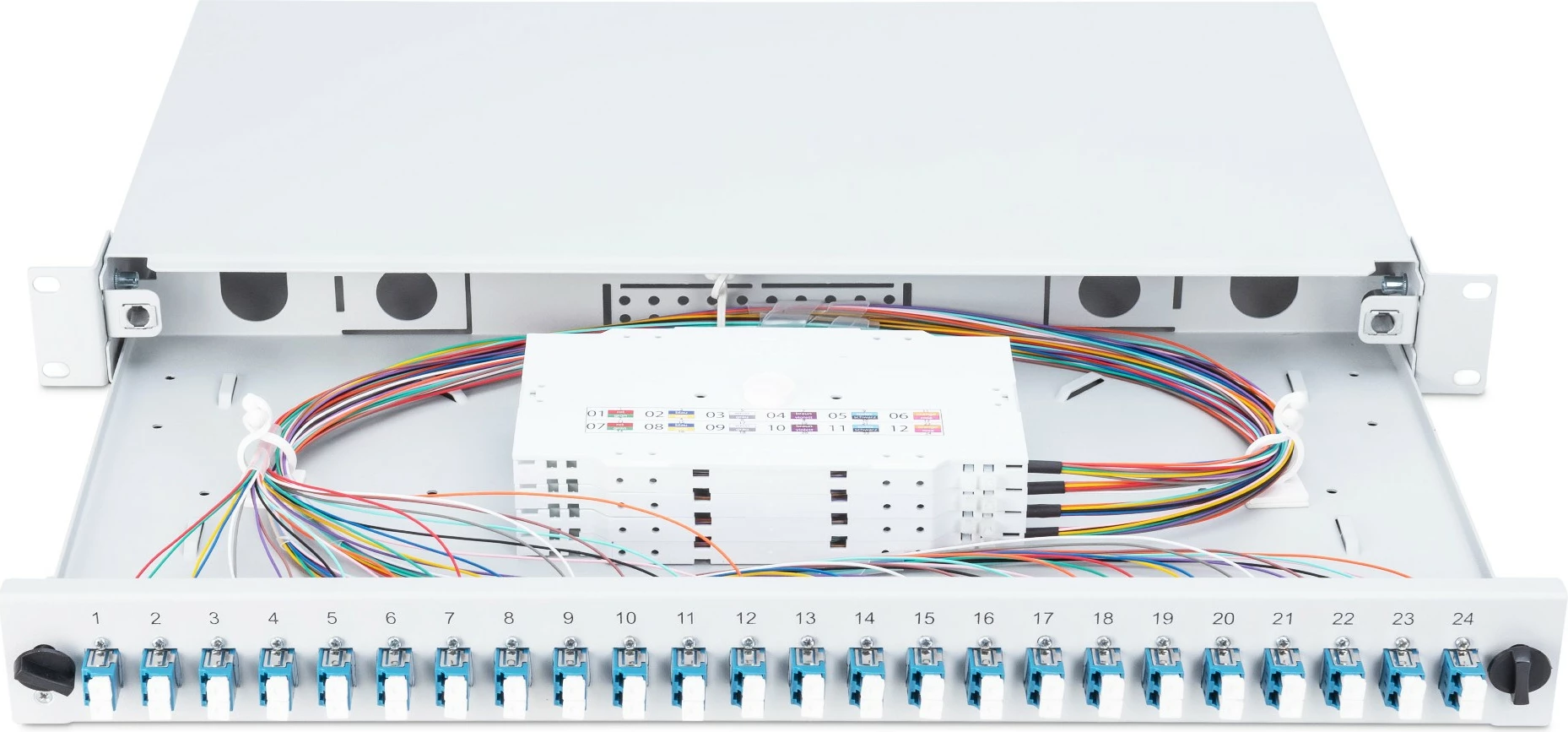 Kuti bashkimi fibrash optike Digitus, LC, OS2, 24 porta, çelik, gri, 1U