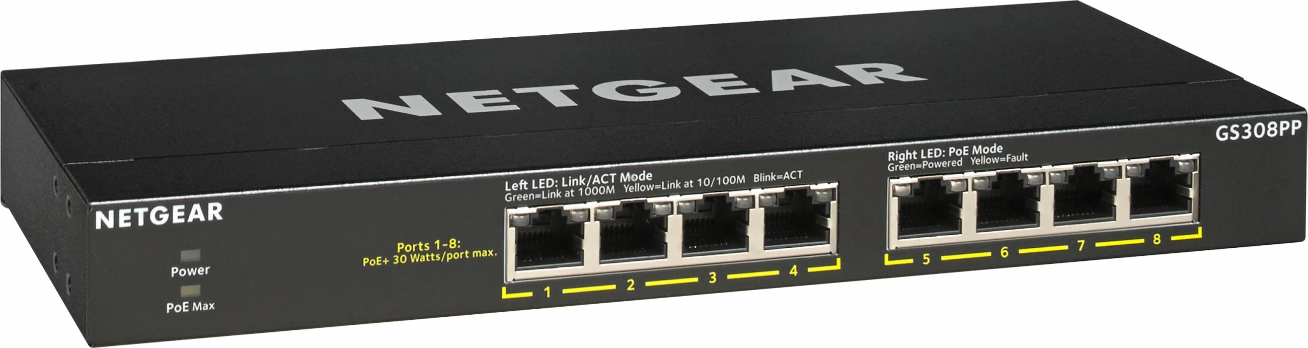 Switch NETGEAR GS308PP, Gigabit Ethernet, PoE, Montim në rack, Montim në mur