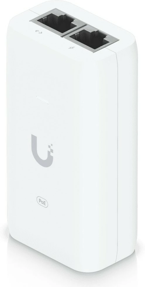 Adapter PoE UBIQUITI U-PoE, 15W, 2x Gigabit LAN, i bardhë
