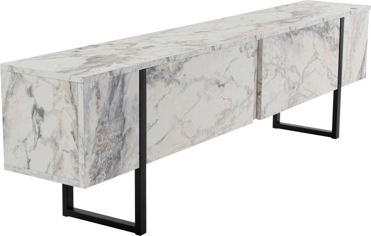 Komodë televizori Nordure, ngjyrë Freesia Marble, e zezë