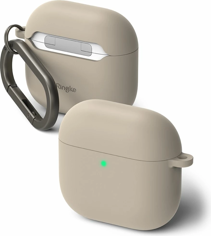 Mbështjellës silikoni Ringke për Apple AirPods 4, Bezhe, me karabiner