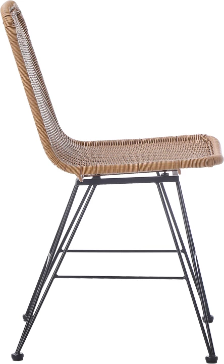 Karrige pe rattan, ngjyrë natyrale, këmbë metali të zeza, 44x58x82cm