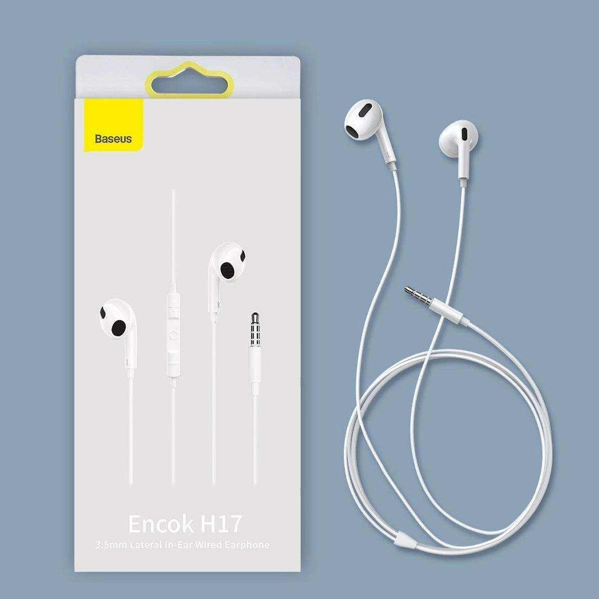 Kufje Baseus Encok H17, 3.5mm, me mikrofon, kabllo 1.1m, Bardhë, 1 copë