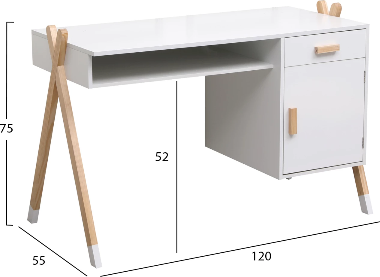 Tavolinë për fëmijë PASCHAL, melaminë-dru pishe, 120x55x75cm
