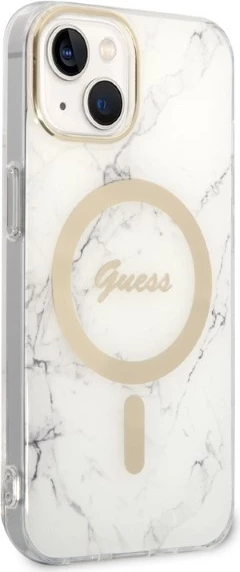 Set mbështjellës Guess Marble Collection me karikues wireless MagSafe për iPhone 14 6.1", Bardhë