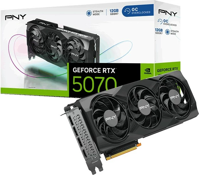 Kartelë grafike PNY GeForce RTX 5070 OC, 12GB GDDR7, PCI Express x16 5.0, e zezë