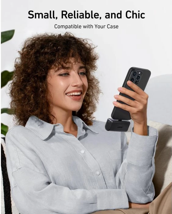 Powerbank Anker Nano 5K A1653H11 5000mAh 22.5W USB-C me konektor të palosshëm, e zezë, set me kabllo USB-C në USB-C 0.6m
