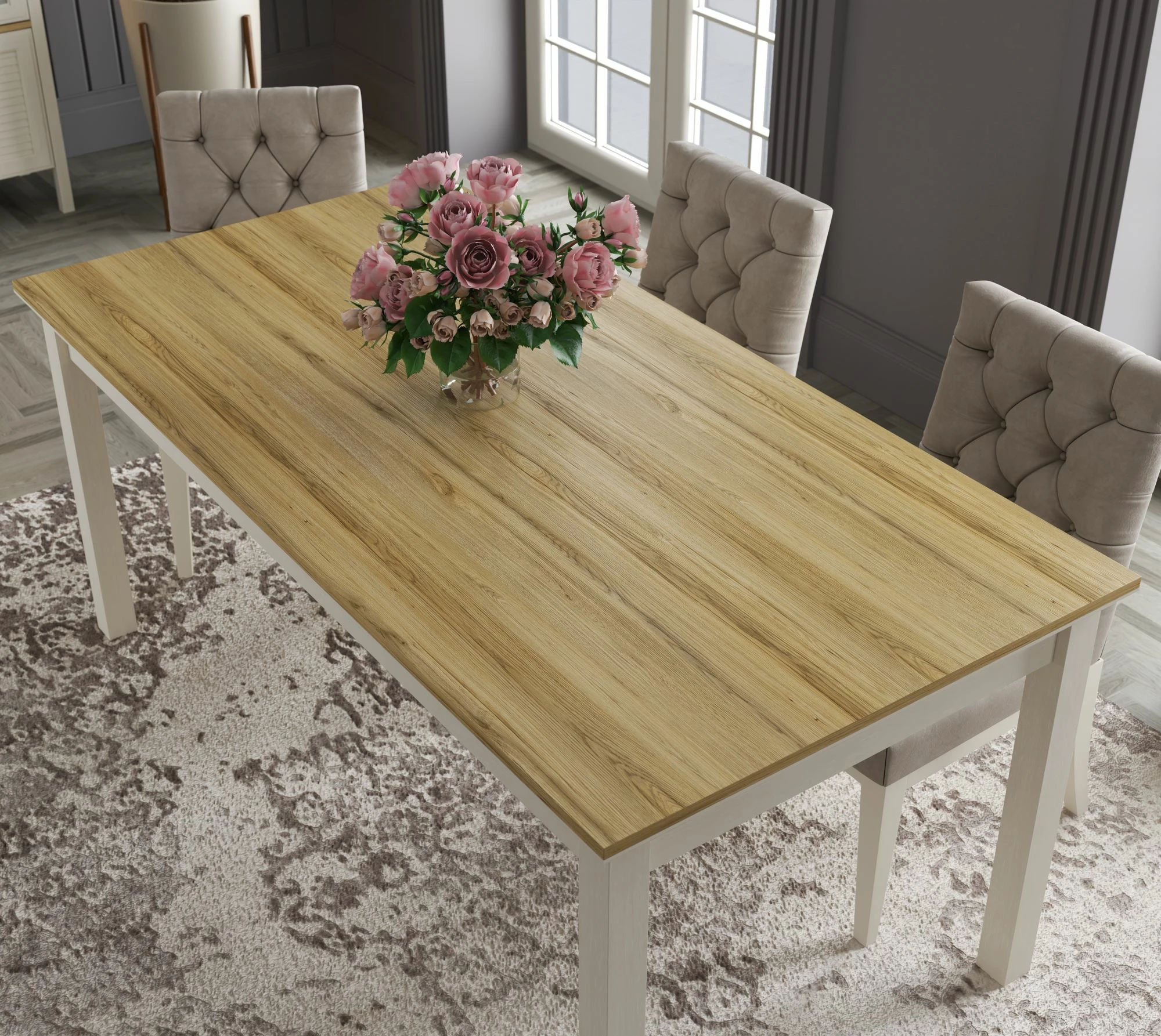 Tavolinë ngrënieje Skye Decor, FRN-21023, krem dhe gri