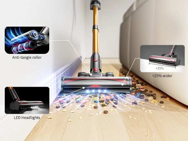 Fshesë elektrike vertikale pa kabllo Honiture X7, 550W, 45.000Pa, 60min, 1.5L, HEPA, ekran LED me prekje, gri/portokalli