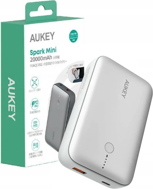 Power bank AUKEY PB-Y57 Spark Mini 20000mAh, 22.5W, 2xUSB, i bardhë