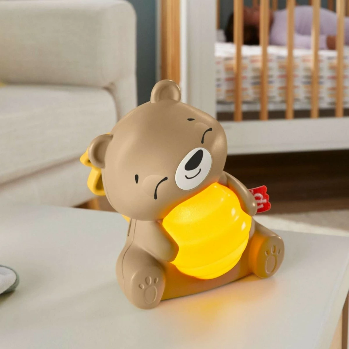 Lodër qetësuese Fisher Price Teddy Bear Soother HRB18, me muzikë dhe dritë, Kafe/Verdhë