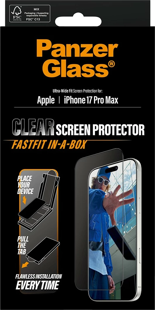 Mbrojtës ekrani PanzerGlass iPhone 17 Pro Max, kornizë e zezë