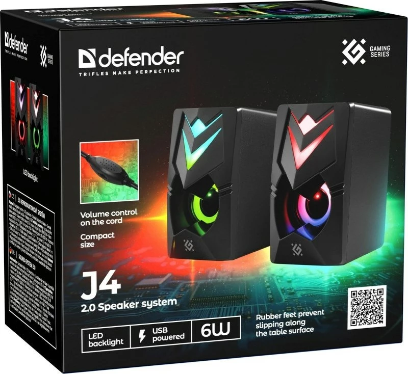 Altoparlantë Defender J4 2.0, 6W, me LED, për PC, të zinj