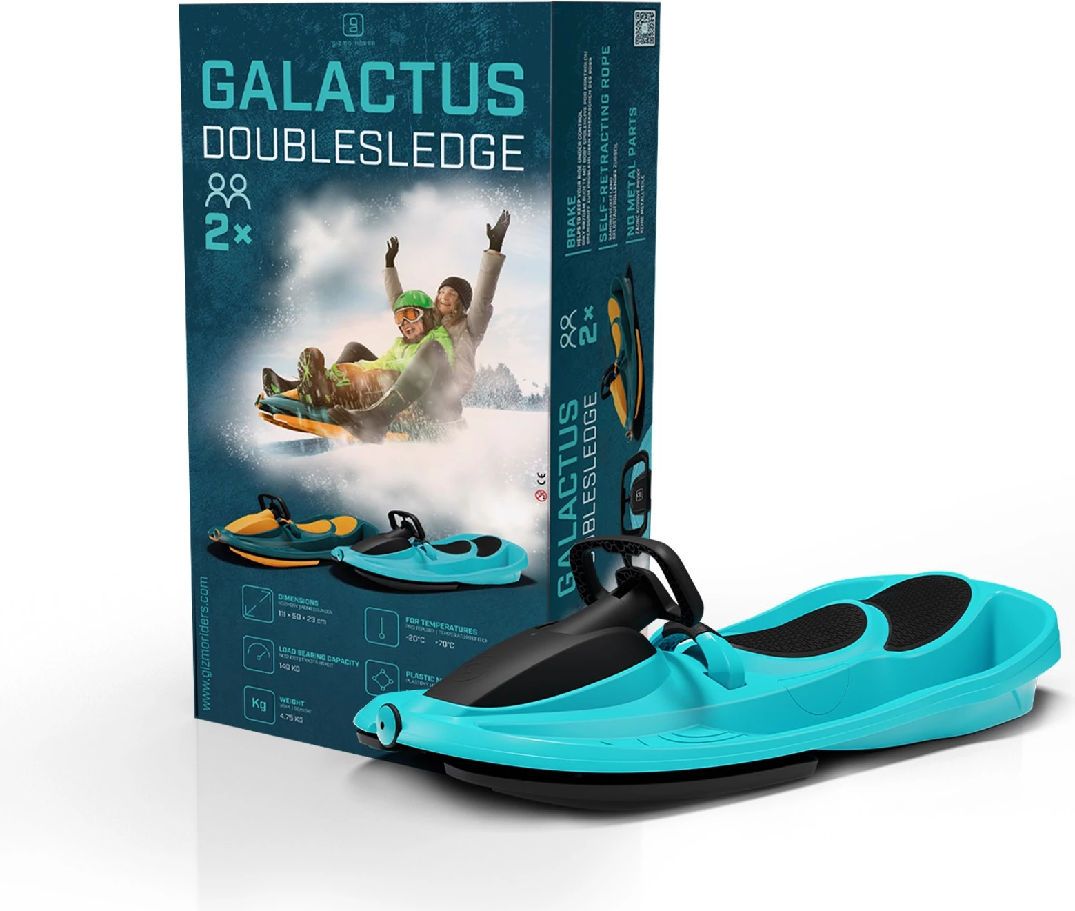 Sanki dyvendëshe me timon Gizmo Riders Galactus, deri 140 kg, 111.5×59 cm, Polar Blue, në kuti dhuratë