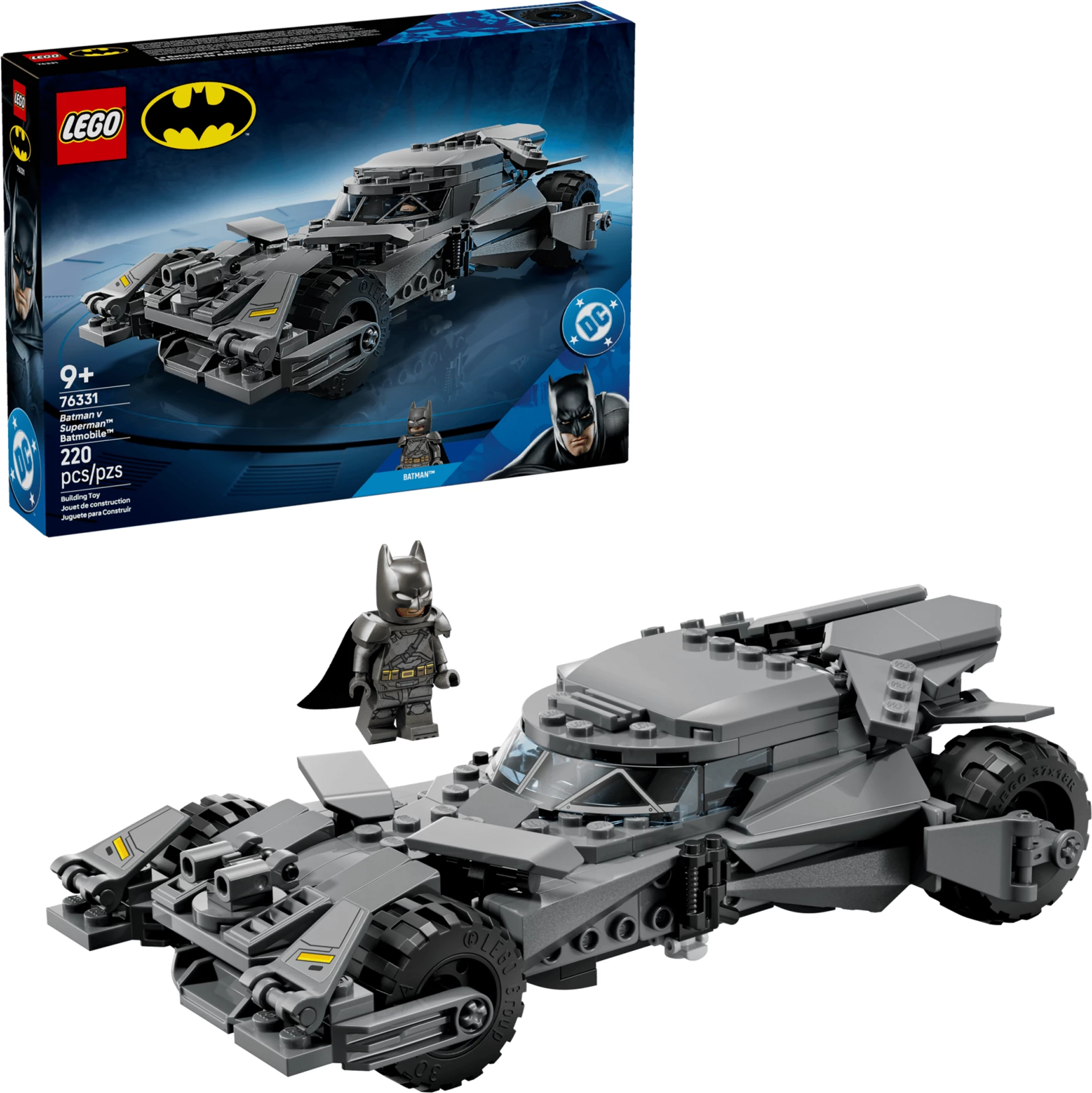 Set ndërtimi LEGO DC Batmobile Batman v Superman 76331, 220 copë, 1 minifigurë Batman, gri