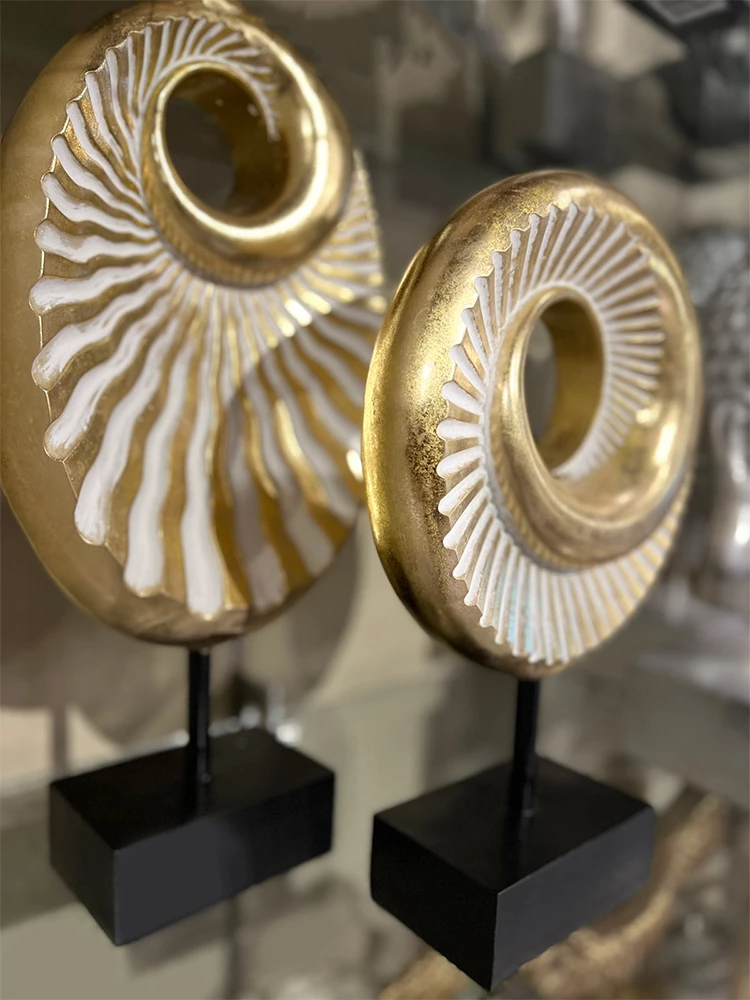 Dekor oval spirale, polirezine, ngjyrë ari e zezë, 22x8x42cm