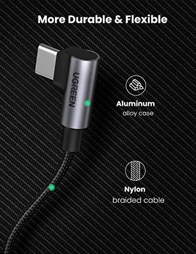 Kabllo USB-C në USB-C Ugreen 70643, 1m, 100W PD, USB 2.0, konektor 90°, e zezë