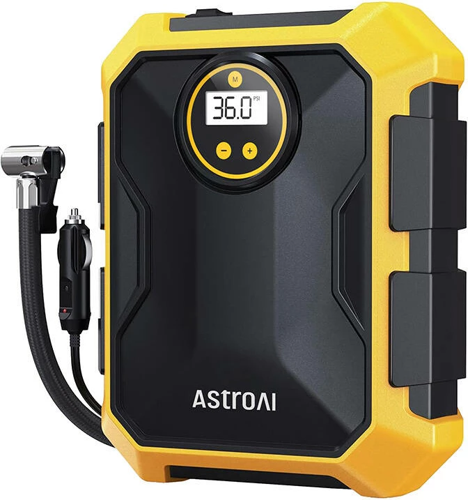 Kompresor ajri portativ AstroAI CZK-3674, 12V DC, 100PSI, Verdhë