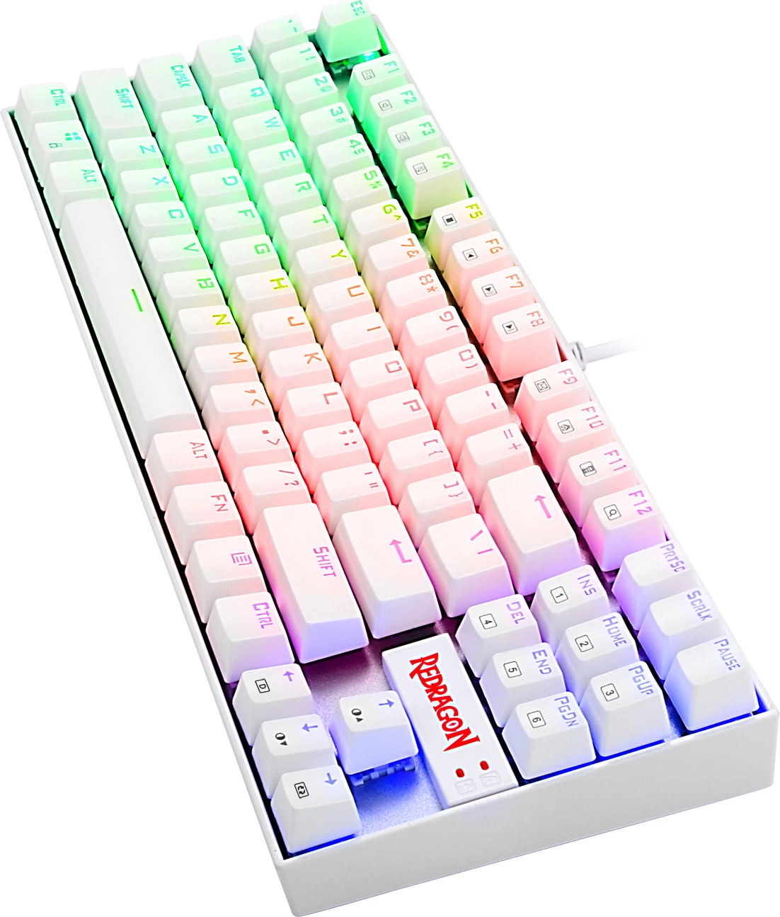 Tastierë gaming mekanike Redragon K552 Kumara, RGB, TKL 87 taste, me kabllo USB, red switch, e bardhë