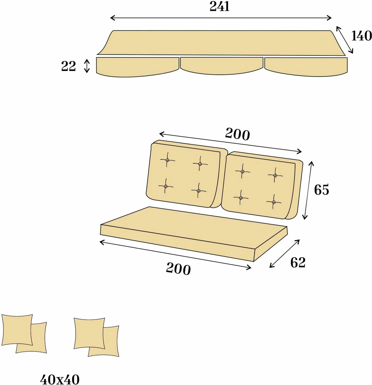 Karrige lëkundëse treshe për kopsht, ngjyrë bezhë, Luna Deluxe 2600