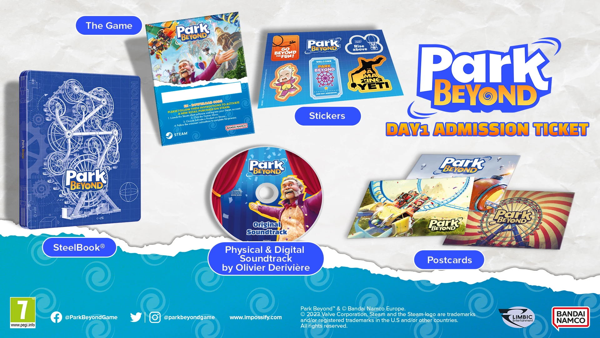 Lojë për PC Bandai Namco Park Beyond Day-1 Admission Ticket Edition, Steam kod, set (SteelBook, soundtrack, kartolina, stikerë)