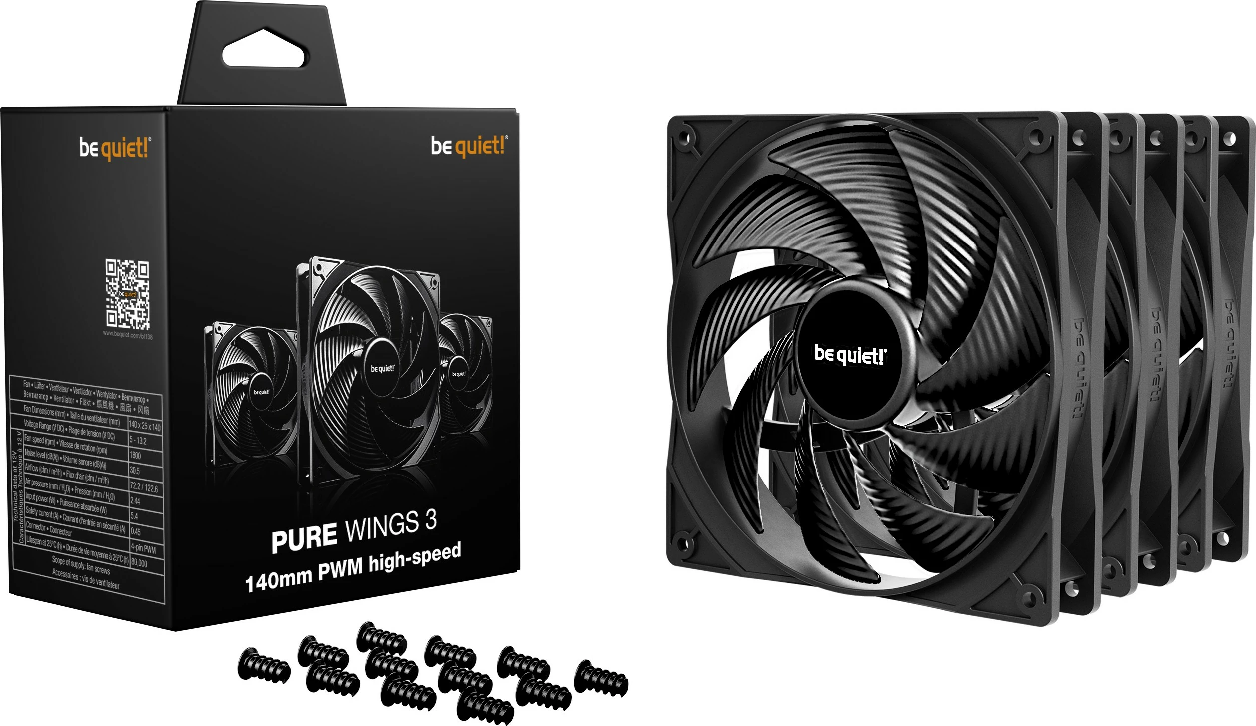 Ventilator kase Be Quiet! Pure Wings 3 140mm PWM, 3 copë, zi