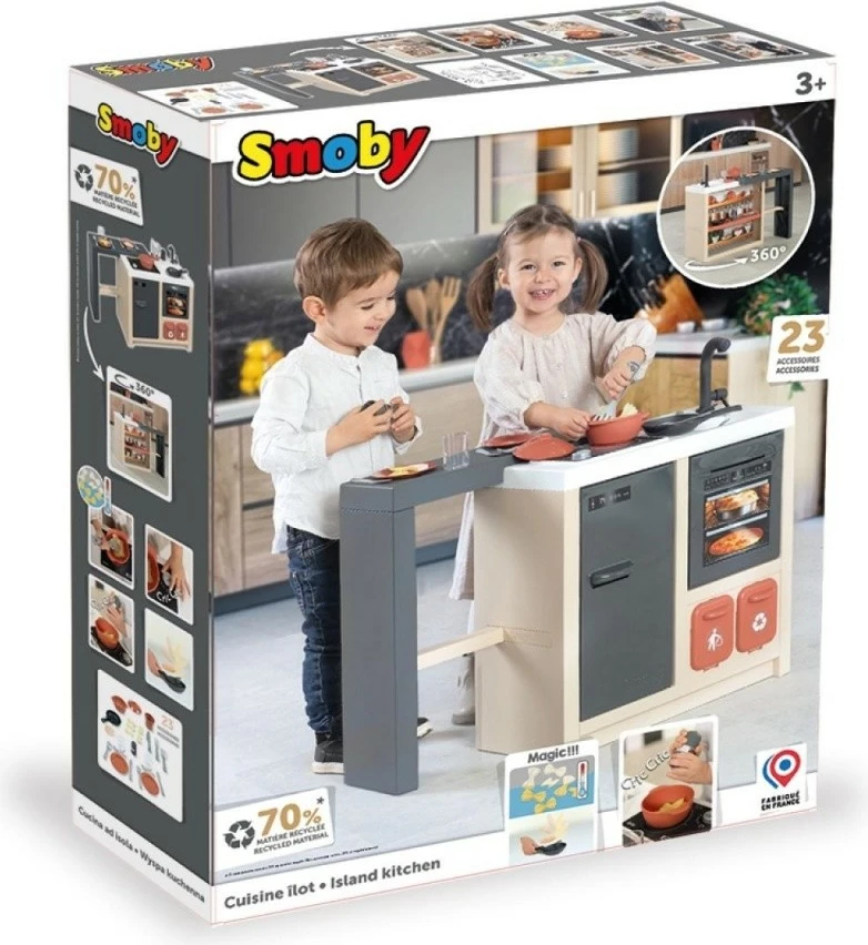 Set lodrash kuzhine Smoby Kitchen Island, plastikë, shumëngjyrëshe, me 23 aksesorë