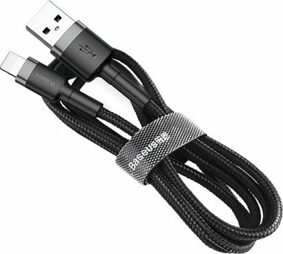 Kabllo USB-A në Lightning Baseus 3 m, USB 2.0, 2A, najlon e thurur, zi-gri