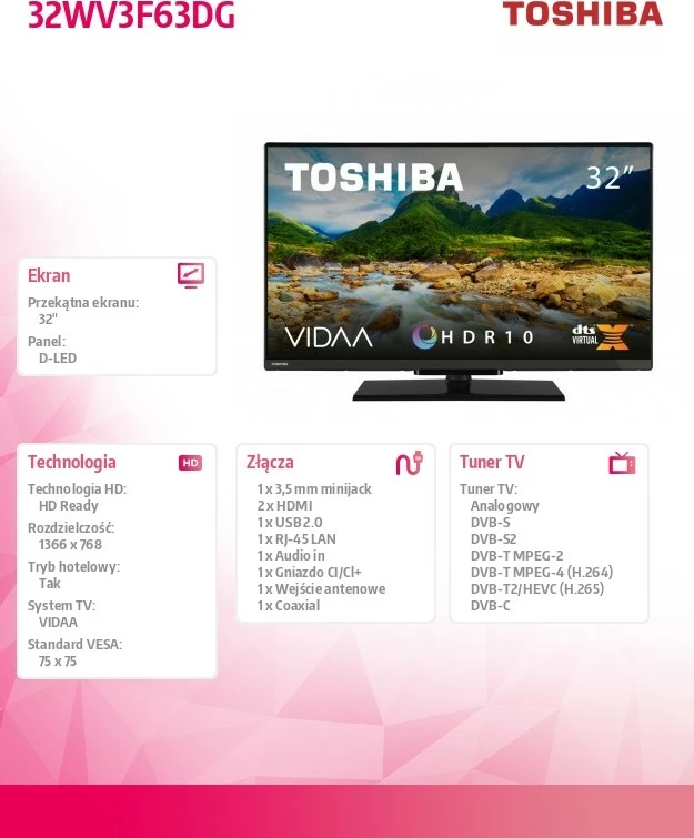 Televizor LED Toshiba 32WV3F63DG, 32", Smart TV, HDR10, WiFi, i zi