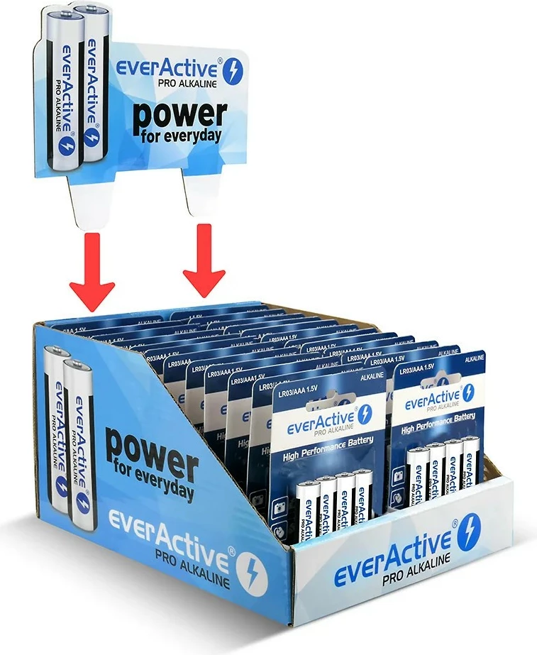 Bateri alkaline everActive LR03/AAA, 96 copë, paketim ekspozues