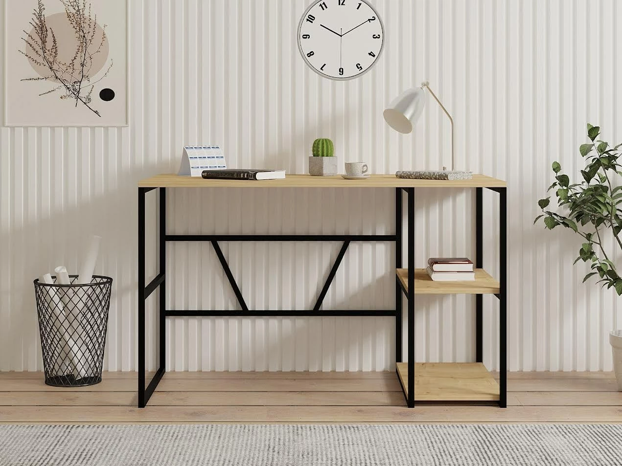 Tavolinë studimi Hanah Home, ngjyrë Sapphire Oak, me rafte