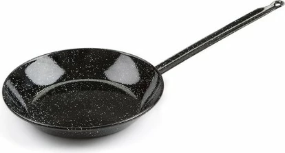 Tigan i thellë i emaluar Garcima 32 cm, thellësi 5 cm, me dorezë, hekur i emaluar, i zi me pika