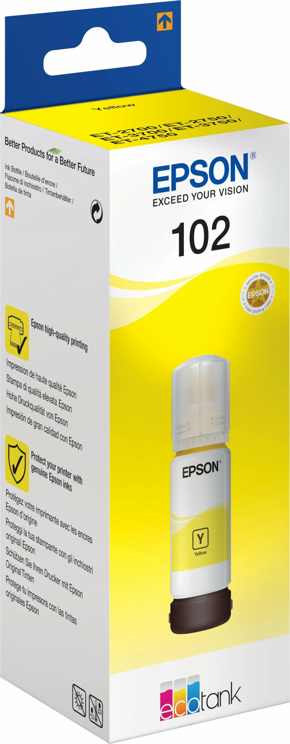 Shishe bojë Epson 102 EcoTank, Verdhë, Pigment, 70 ml