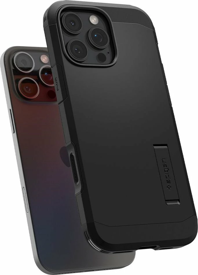Mbështjellës Spigen Tough Armor "T" Mag për iPhone 16 Pro, MagSafe, me kickstand, i zi, 1 copë