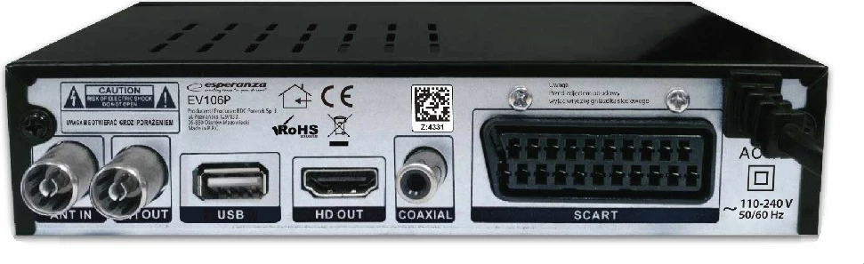 Dekoder digjital Esperanza EV106P DVB-T2 H.265/HEVC, i zi