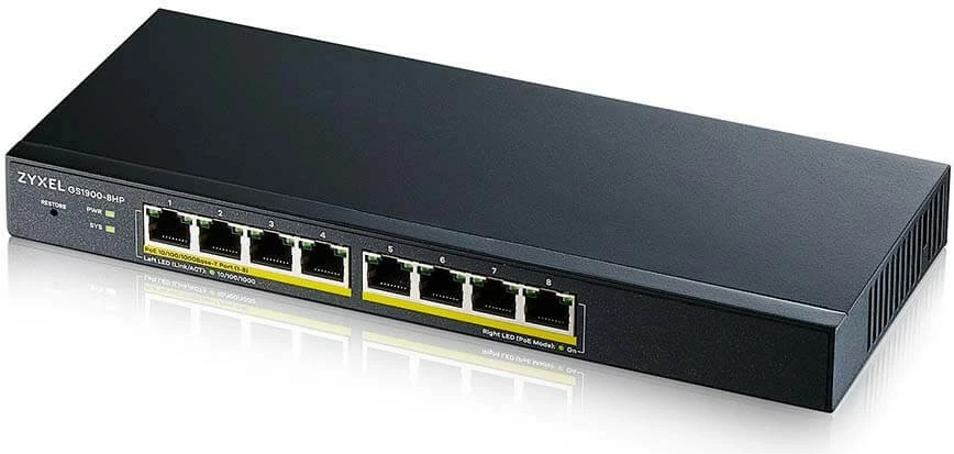 Switch Zyxel GS1900-8HP, 8 porta Gigabit PoE, Desktop, i zi