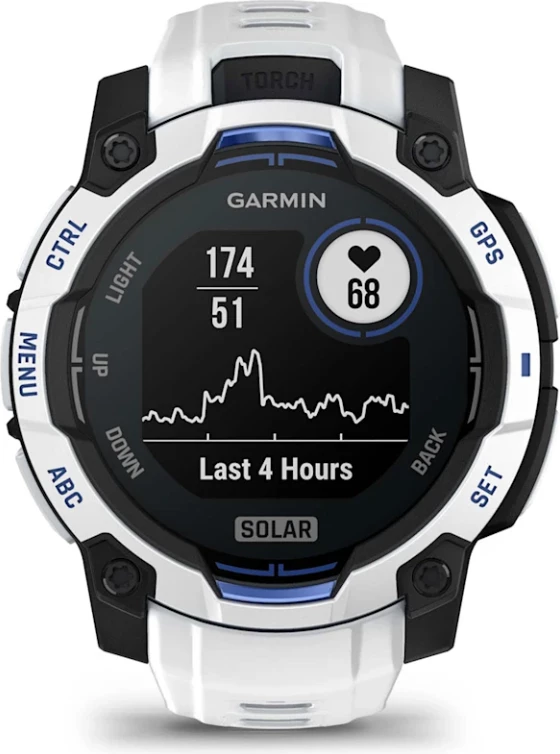 Smartwatch Garmin Instinct® 3, Solar, Whitestone/Whitestone-Bolt Blue Band, 45 mm