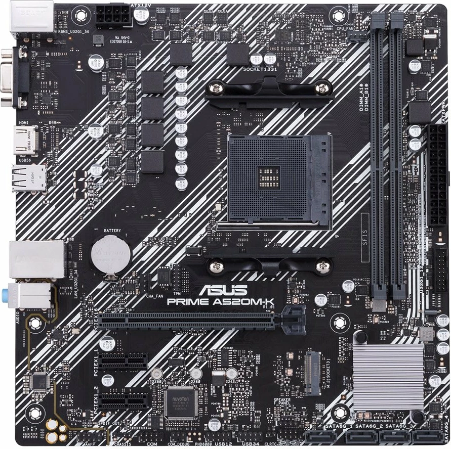 Pllakë amë ASUS PRIME A520M-K, AM4, mATX, 2xDIMM DDR4, 1xM.2, 4xSATA, HDMI/D-SUB, 1GbE