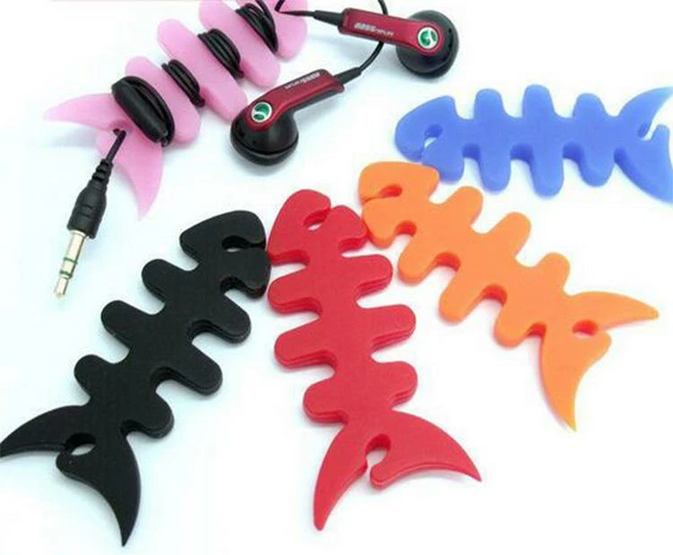 Mbështjellës kabllosh për kufje Hurtel, formë peshku, plastikë, portokalli