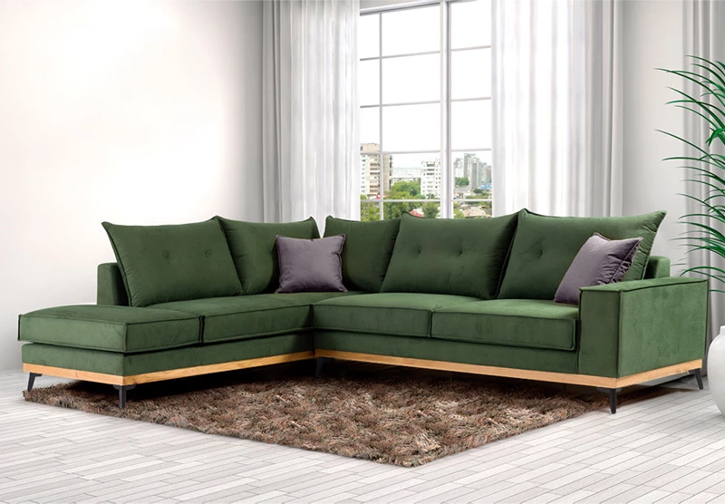 Divan qoshe luksoz II qoshe e djathtë, pëlhurë cypress-karbon, 290x235x95cm