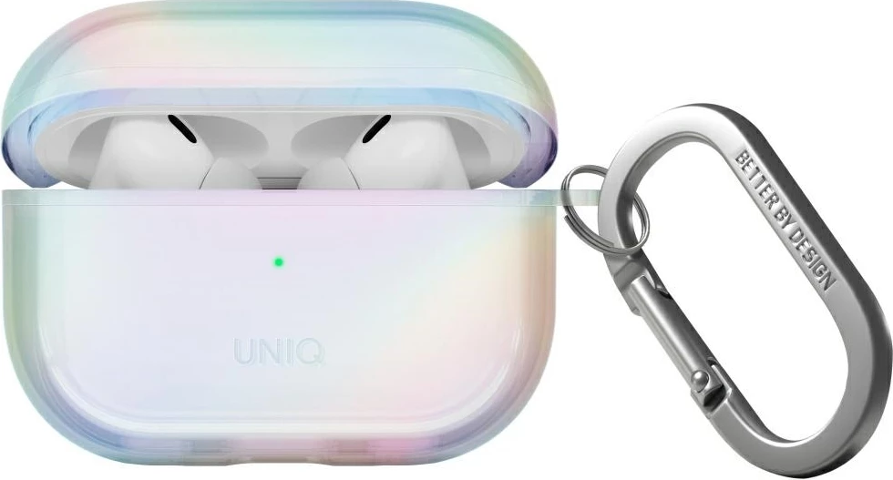 Mbështjellës UNIQ Iridescia për AirPods Pro 2, Holo White me karabiner