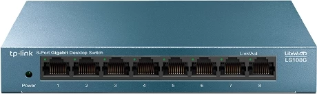 Switch TP-LINK LS108G, 8-port Gigabit 10/100/1000 Mbps, fanless, kornizë metalike, blu
