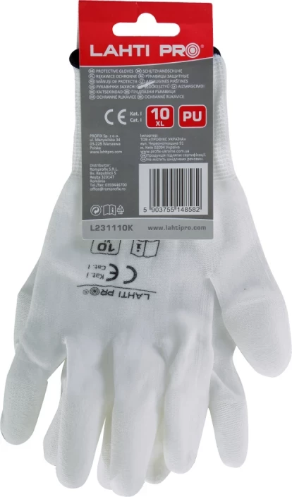 Doreza pune LAHTI PRO L231107K, PU fingertip, madhësia 7, të bardha