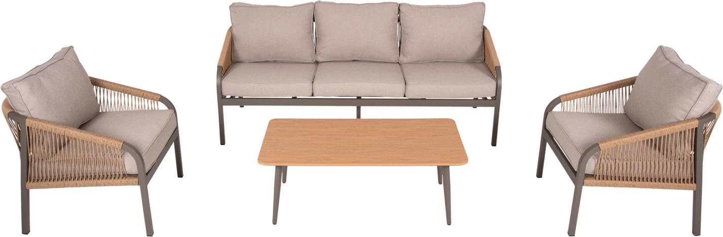 Set salloni për jashtë 4 pjesë MAERLY FH6056.04 ngjyrë shampanjë alumini-pe litar-bezh jastëkë