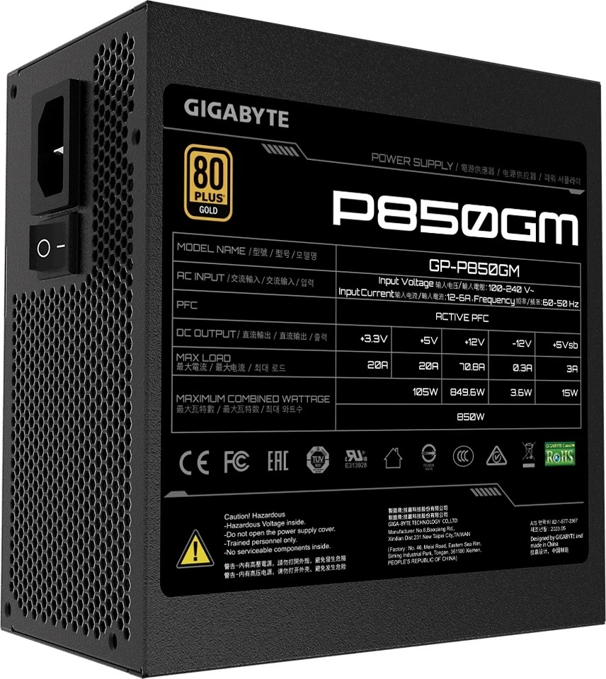 Burimi i Energjisë Gigabyte P850GM, 850 W, 20+4 pin ATX, i Zi