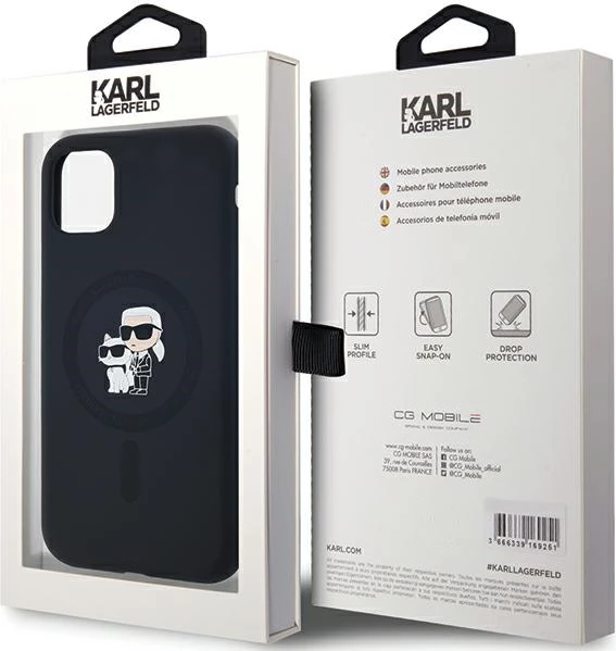 Mbështjellës Karl Lagerfeld Silicone Karl & Choupette MagSafe për iPhone 11/XR, i zi