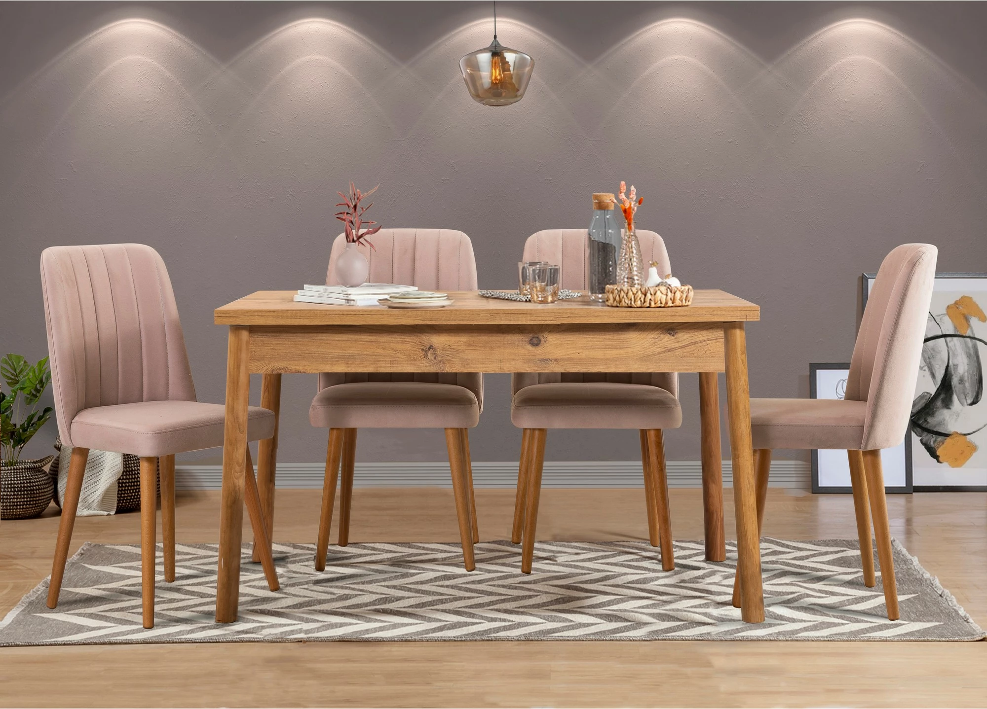 Tavolinë me karrige (5 copë), Skye Decor, ngjyrë pishë Atlantike-Stone