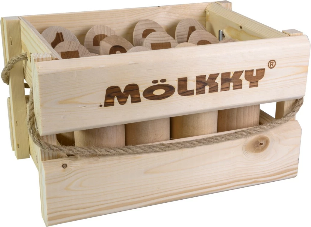 Set lojë Mölkky Tactic 40268, 12 kunja druri me zbijak, për jashtë